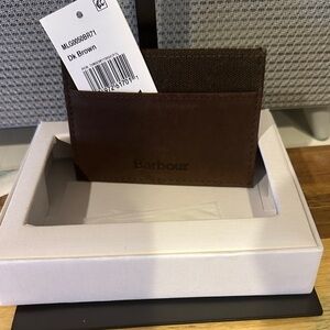 Barbour Dark Brown Leather & Canvas Card Holder